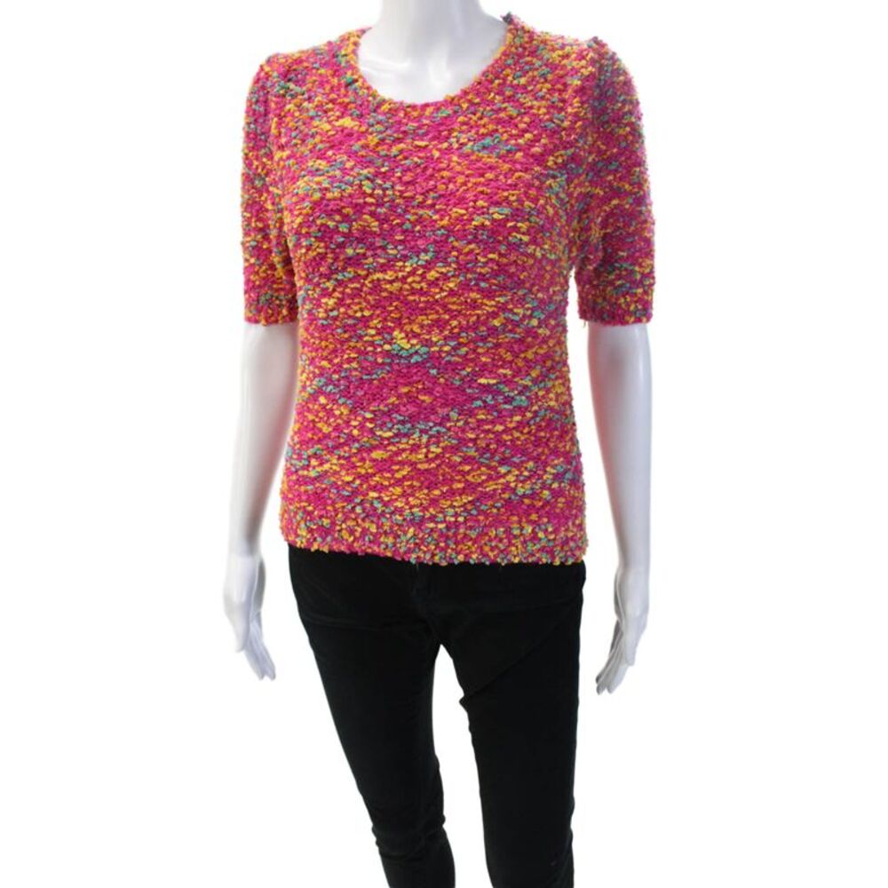 Allison Womens Pink Pullover Sweater Crew Neck Short Sleeve 100% Acrylic Size S
